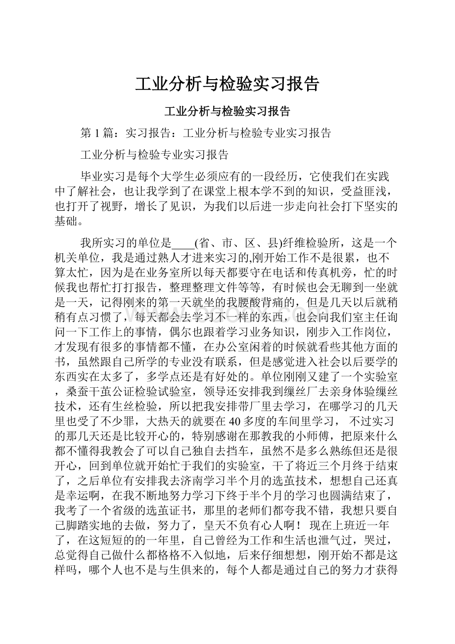 工业分析与检验实习报告.docx