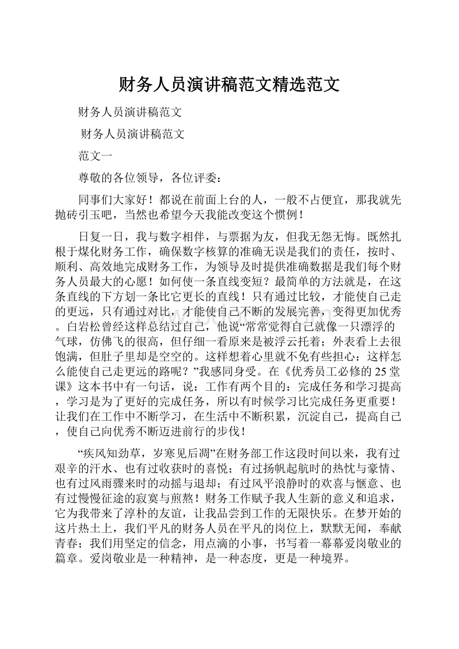 财务人员演讲稿范文精选范文.docx