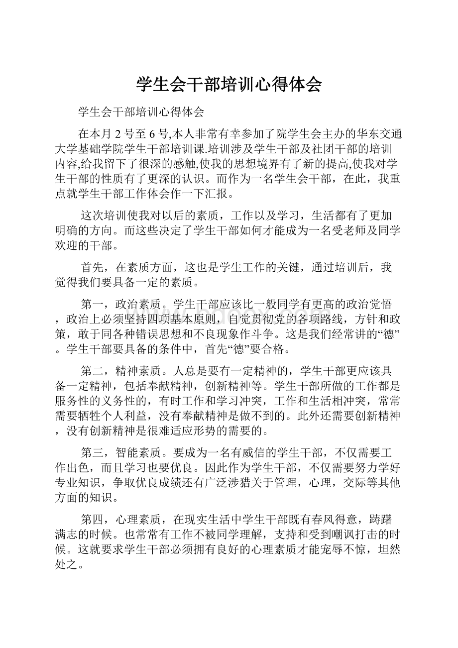 学生会干部培训心得体会Word下载.docx