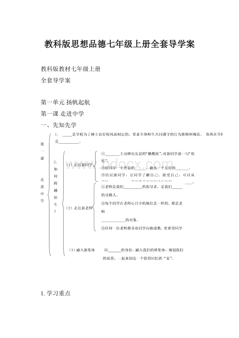 教科版思想品德七年级上册全套导学案.docx