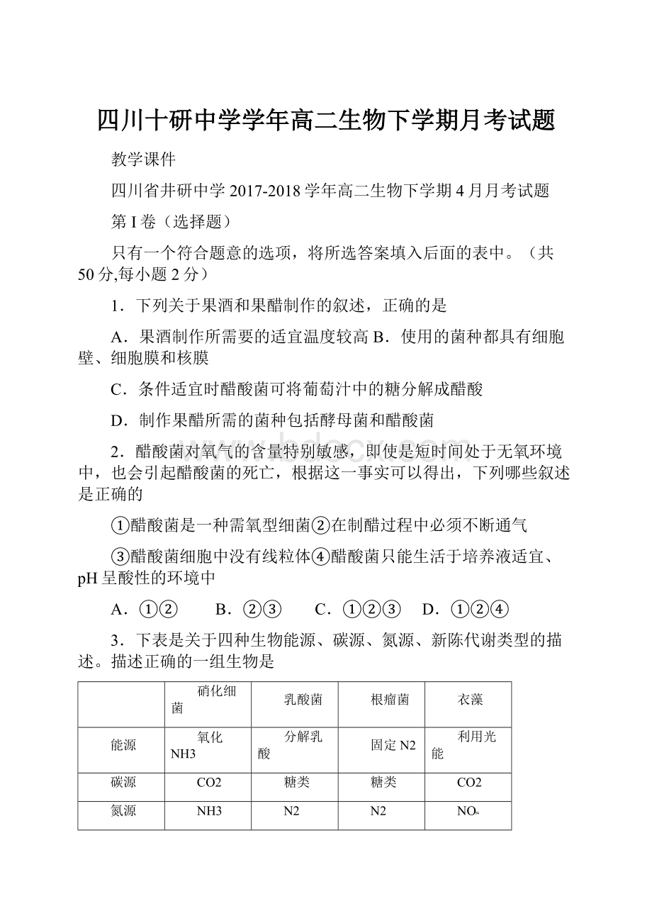 四川十研中学学年高二生物下学期月考试题.docx_第1页