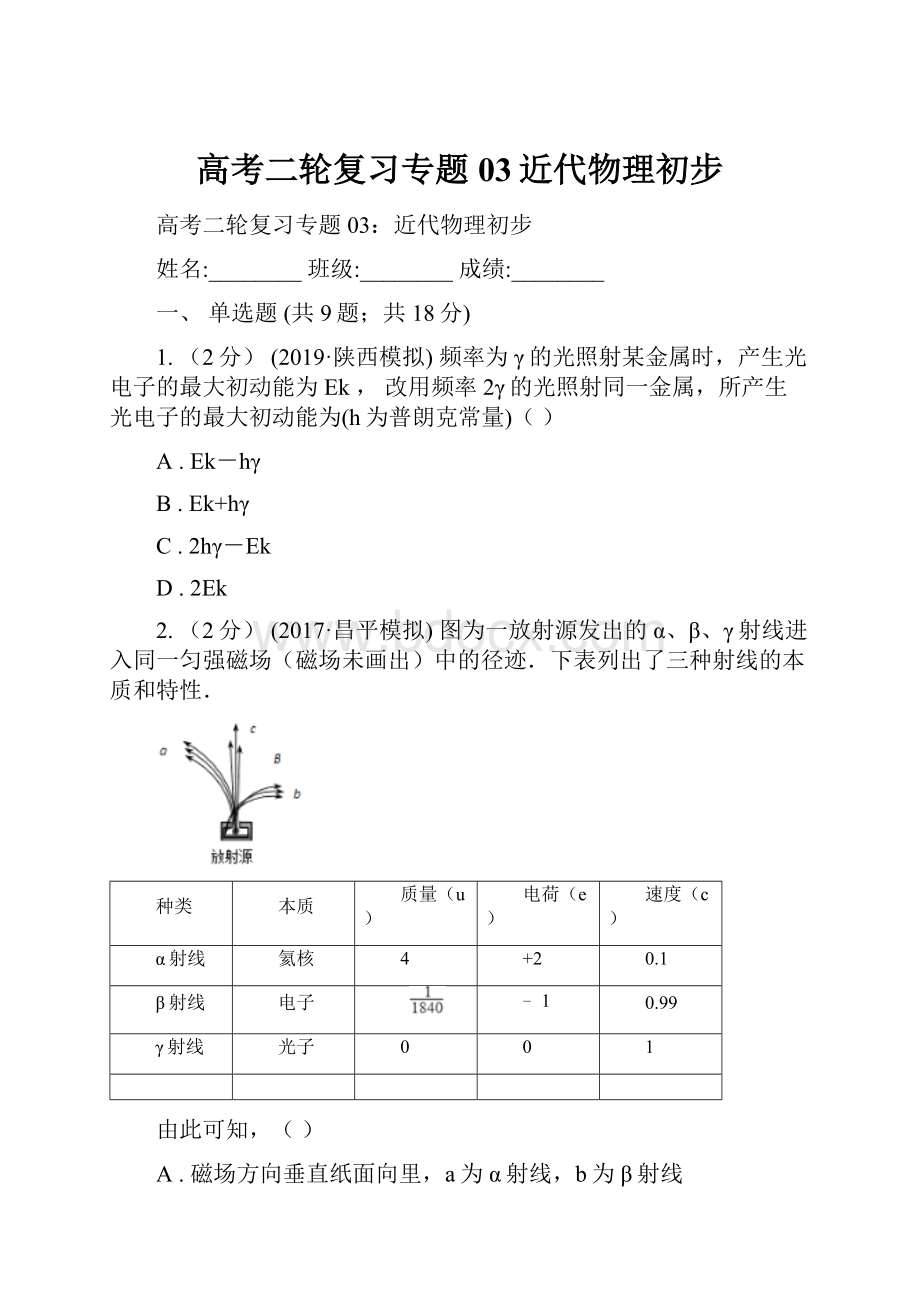 高考二轮复习专题03近代物理初步.docx_第1页