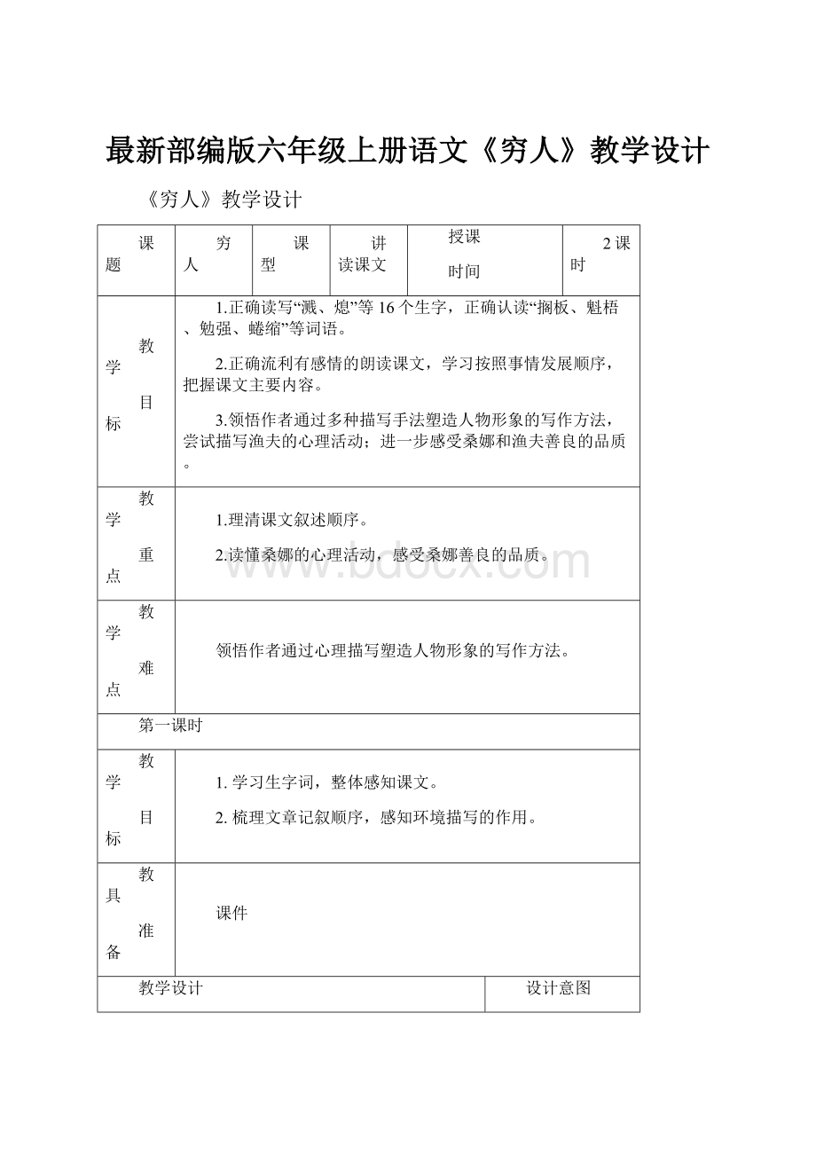 最新部编版六年级上册语文《穷人》教学设计.docx