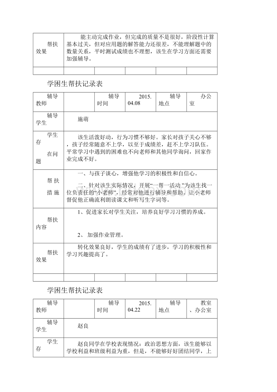 学困生帮扶记录表关爱学困生活动记录表Word文档下载推荐.docx_第3页