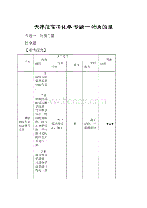 天津版高考化学 专题一 物质的量Word格式文档下载.docx