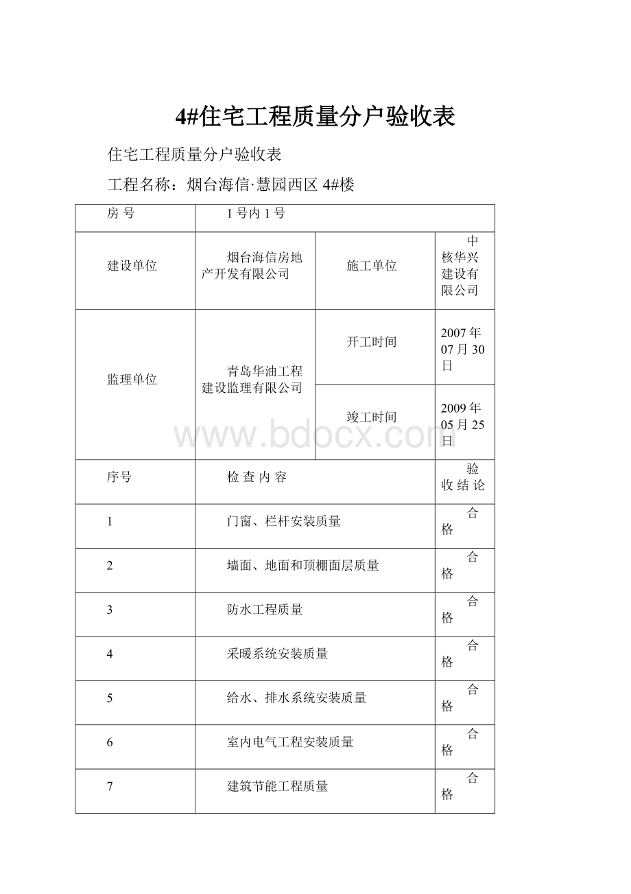 4#住宅工程质量分户验收表.docx