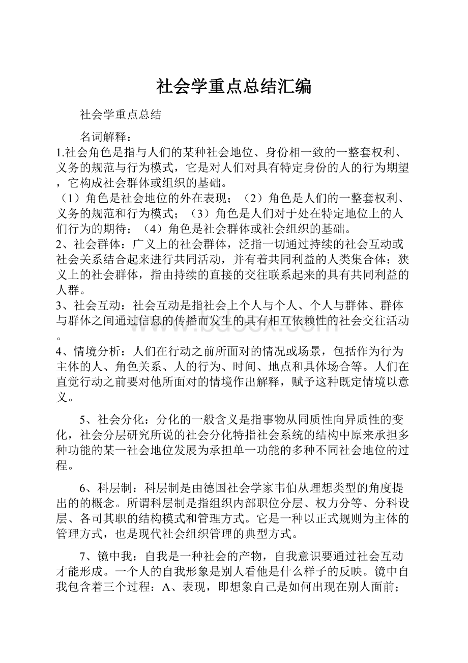 社会学重点总结汇编文档格式.docx