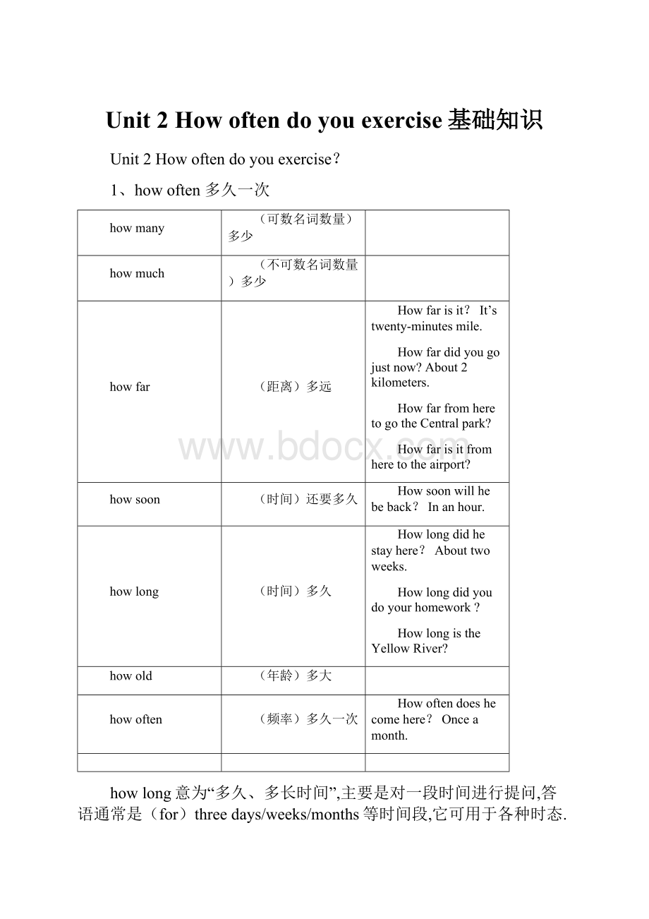 Unit 2 How often do you exercise基础知识Word格式文档下载.docx_第1页