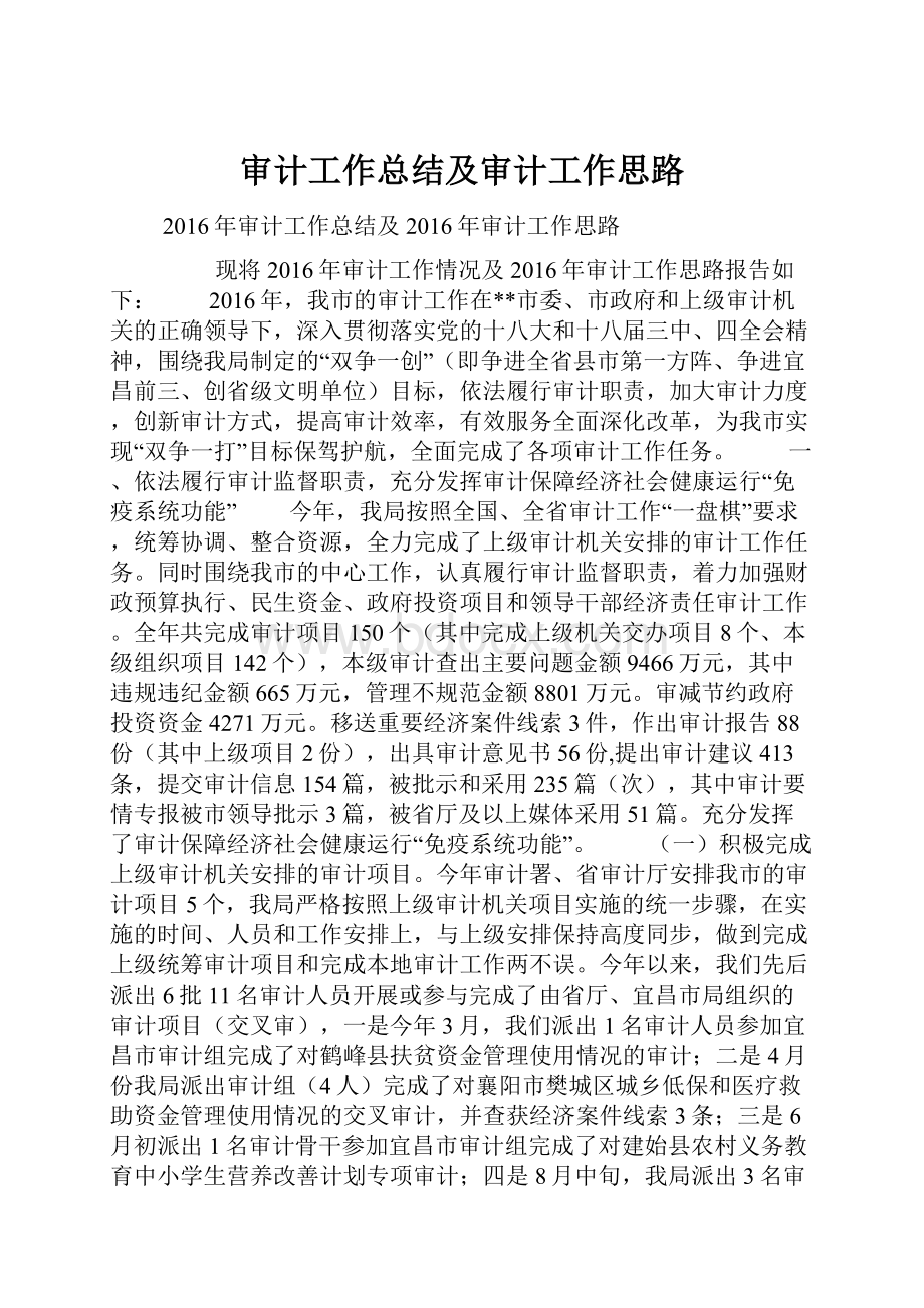 审计工作总结及审计工作思路.docx_第1页