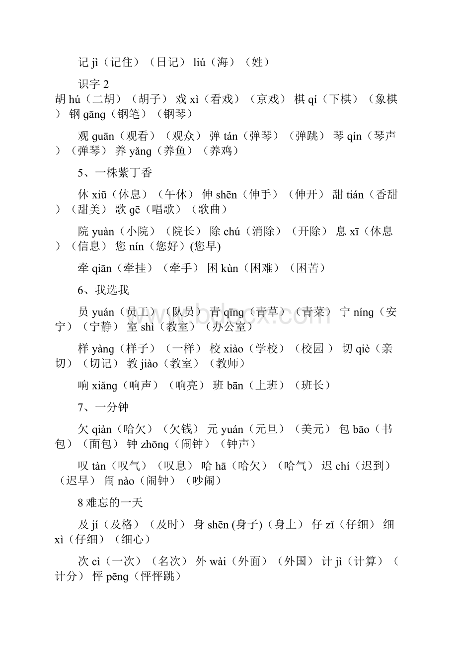 人教版二年级上册语文我会写生字组词常用词带拼音.docx_第2页