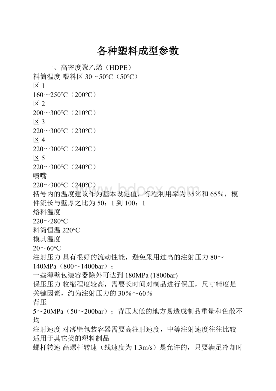 各种塑料成型参数.docx