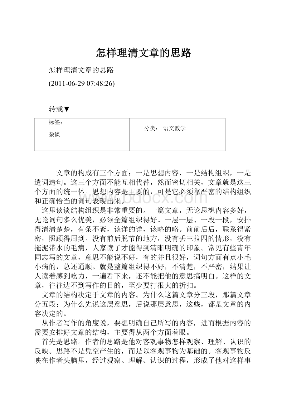 怎样理清文章的思路Word下载.docx_第1页