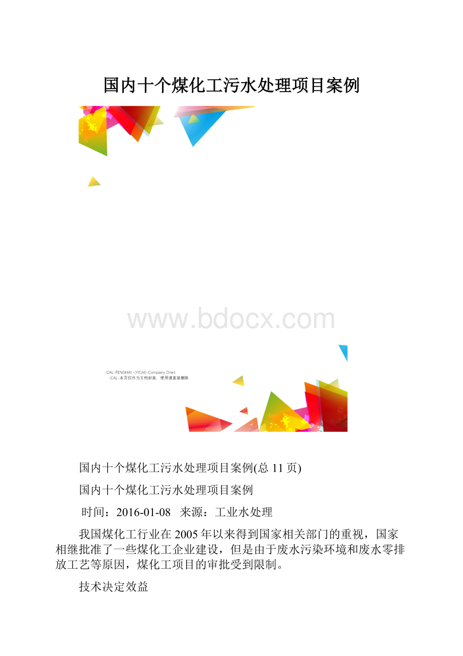 国内十个煤化工污水处理项目案例.docx_第1页