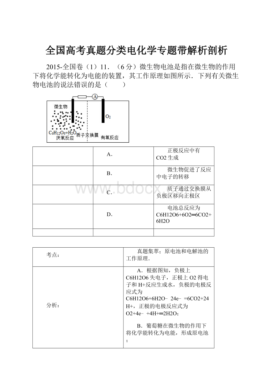 全国高考真题分类电化学专题带解析剖析.docx