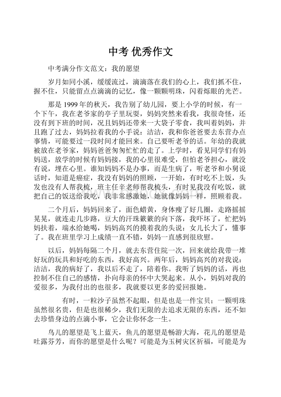 中考 优秀作文Word文档格式.docx