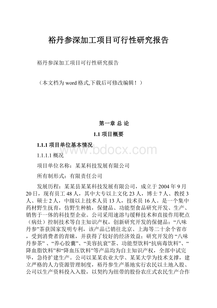 裕丹参深加工项目可行性研究报告文档格式.docx