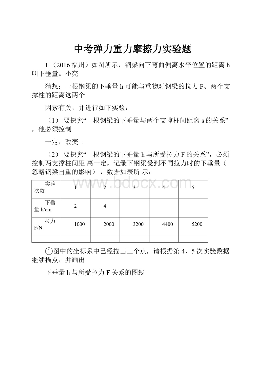 中考弹力重力摩擦力实验题.docx_第1页