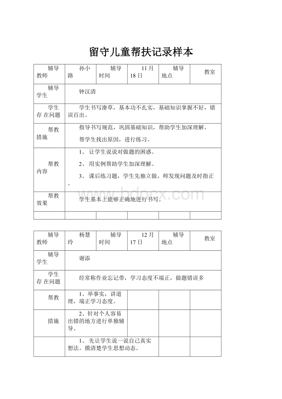 留守儿童帮扶记录样本.docx_第1页