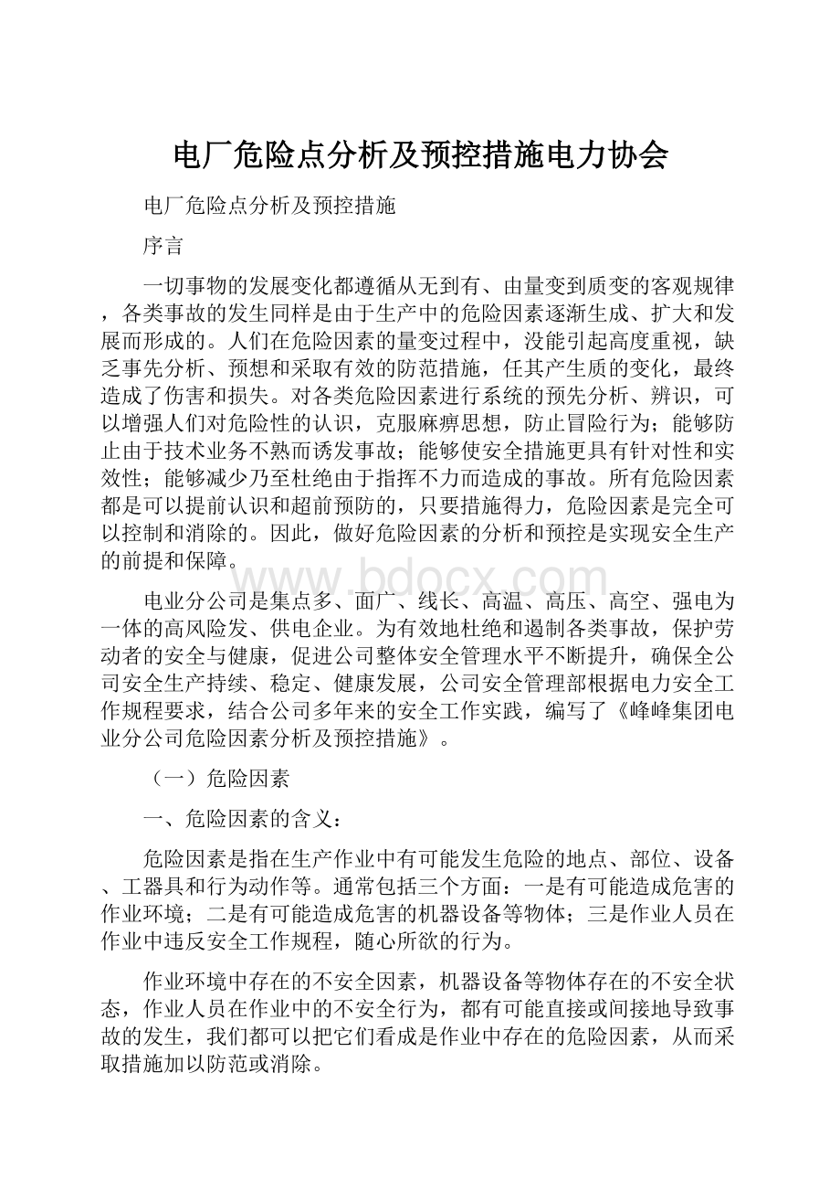 电厂危险点分析及预控措施电力协会Word文件下载.docx