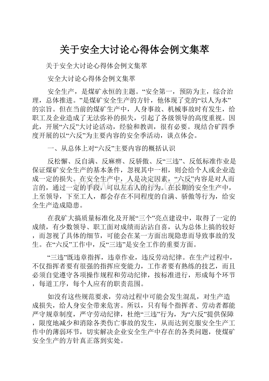 关于安全大讨论心得体会例文集萃.docx_第1页