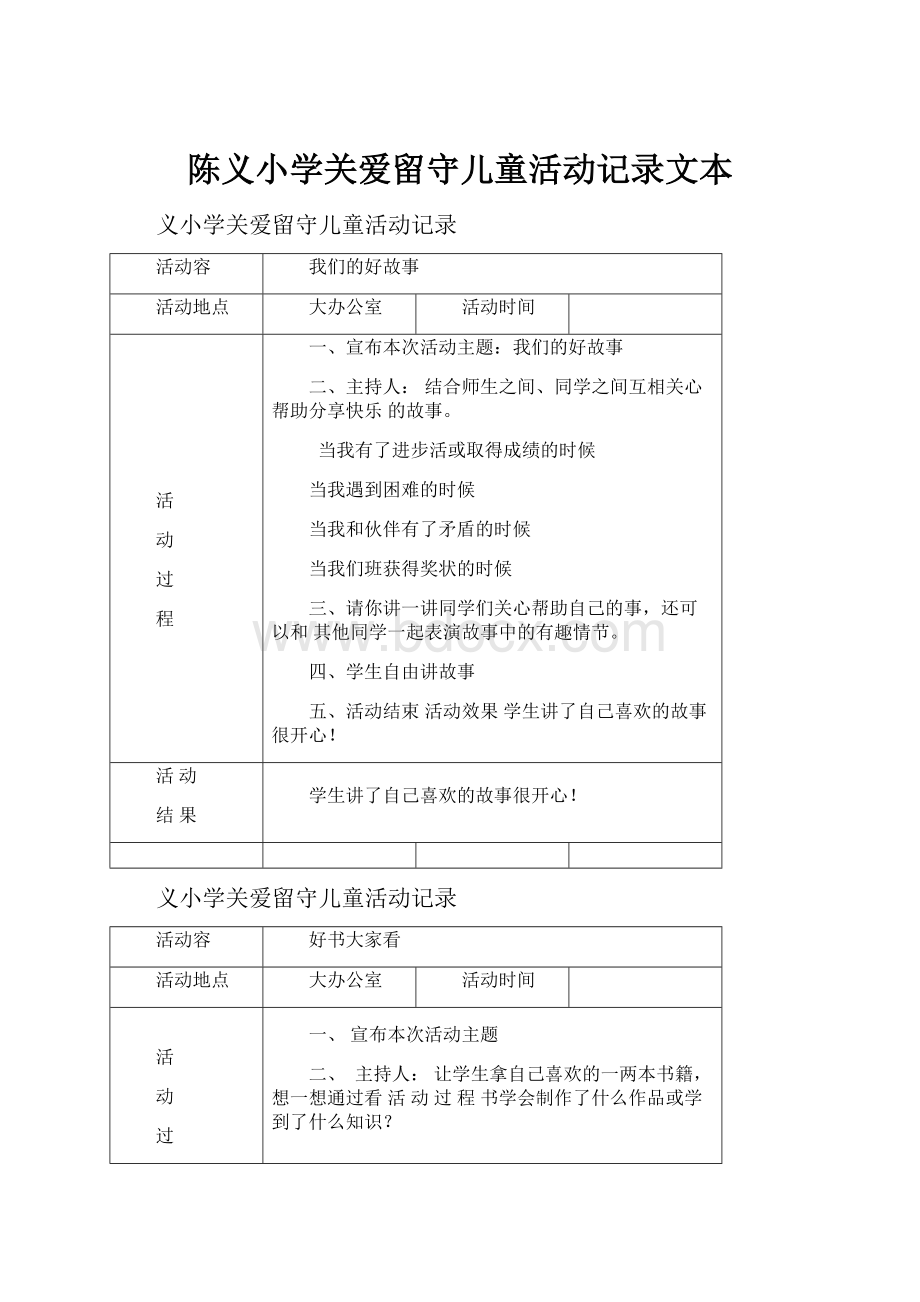 陈义小学关爱留守儿童活动记录文本Word文档格式.docx