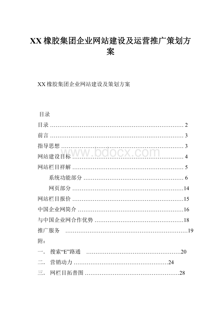 XX橡胶集团企业网站建设及运营推广策划方案Word格式.docx