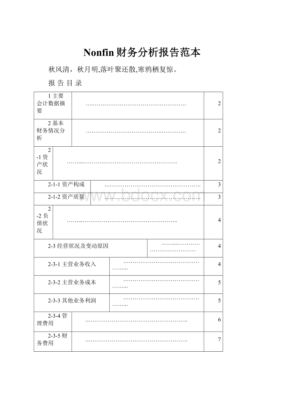 Nonfin财务分析报告范本文档格式.docx