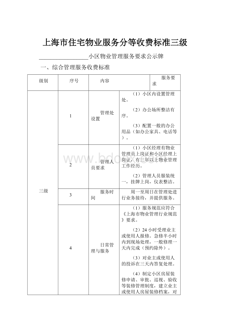 上海市住宅物业服务分等收费标准三级Word格式文档下载.docx