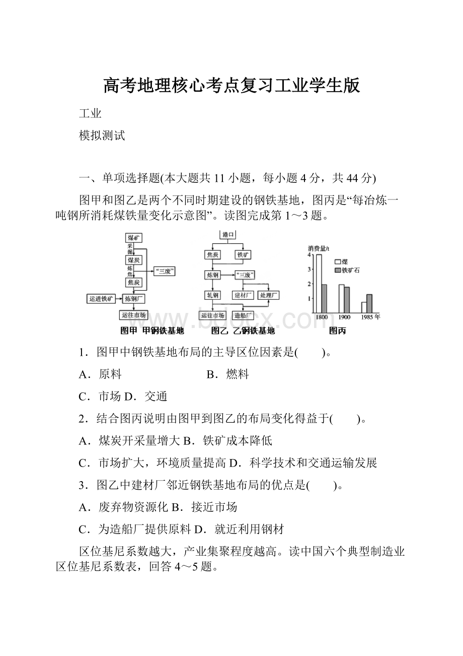 高考地理核心考点复习工业学生版Word下载.docx