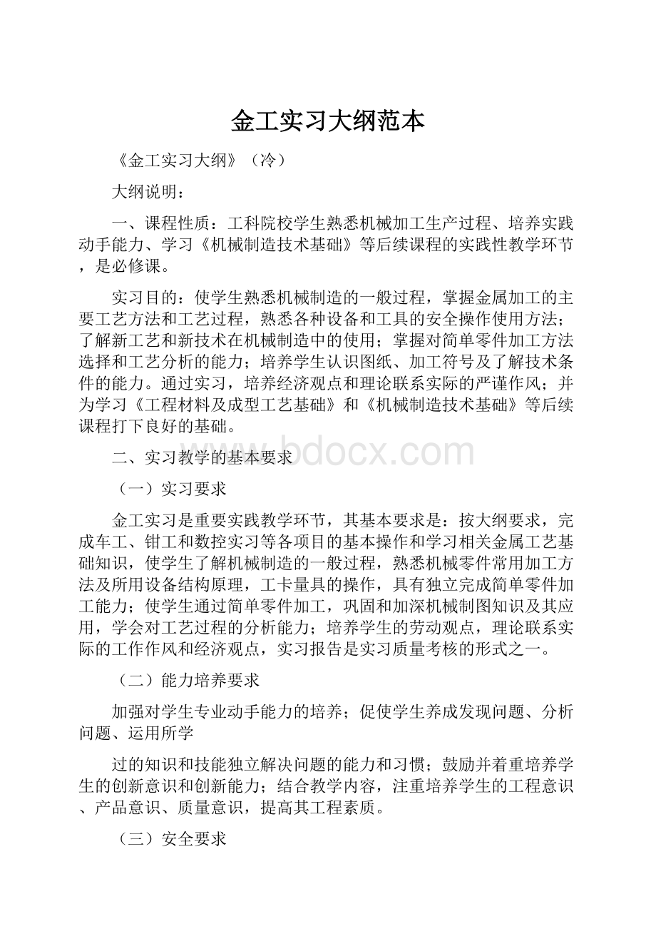 金工实习大纲范本文档格式.docx