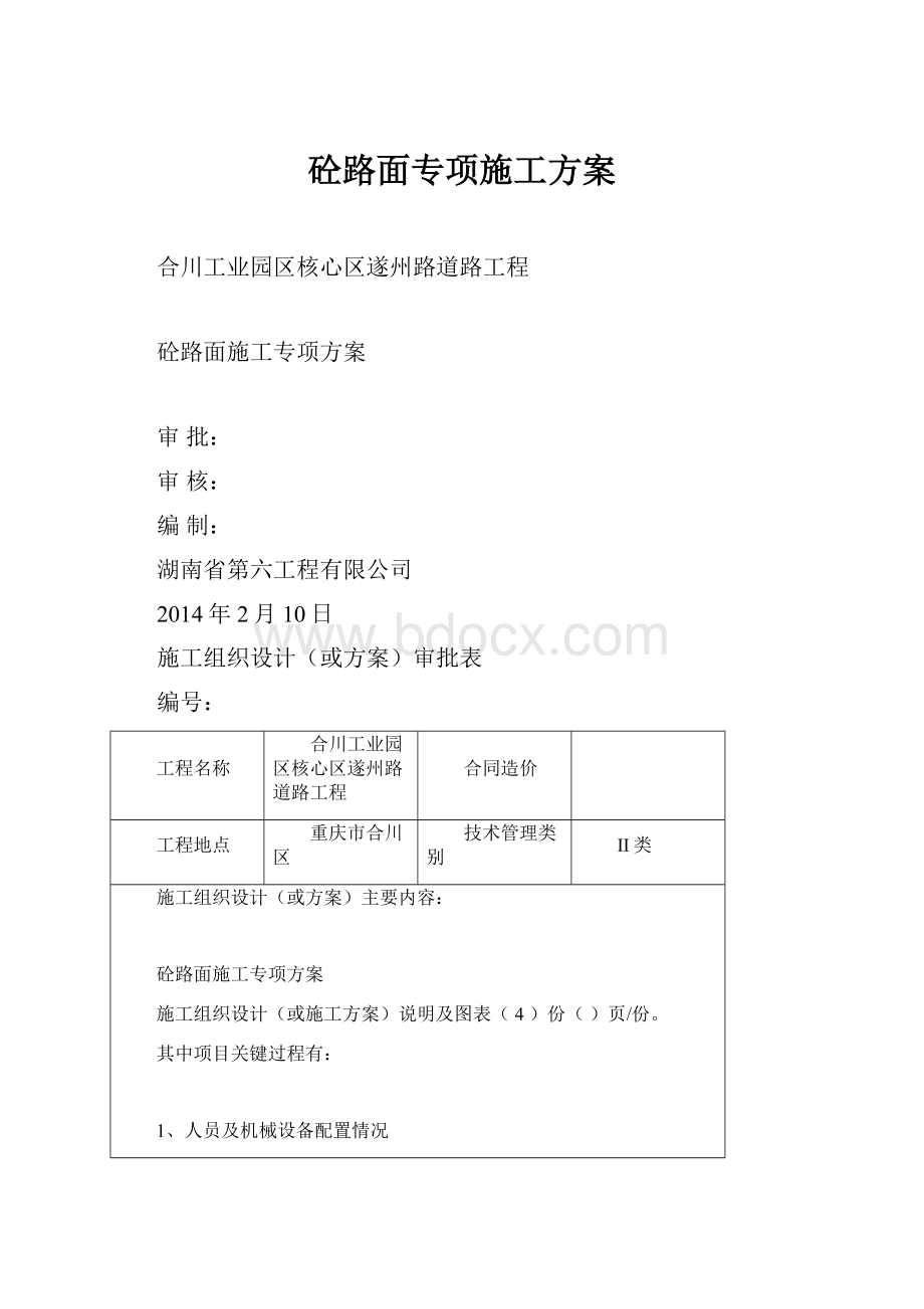 砼路面专项施工方案Word文档下载推荐.docx_第1页