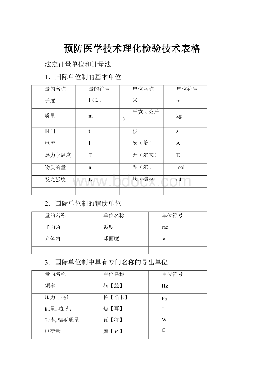 预防医学技术理化检验技术表格.docx