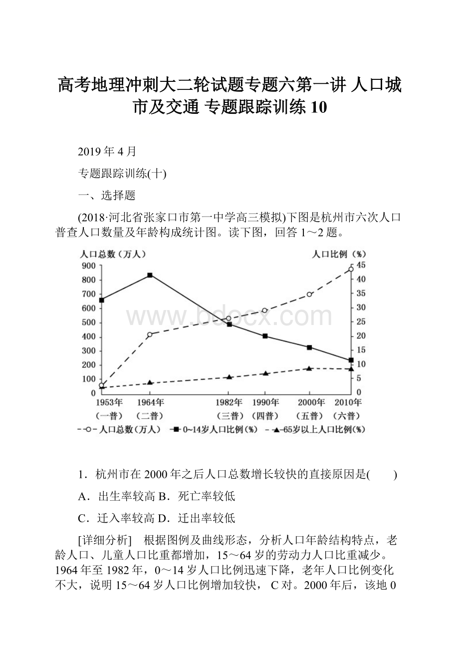 高考地理冲刺大二轮试题专题六第一讲 人口城市及交通 专题跟踪训练10.docx_第1页