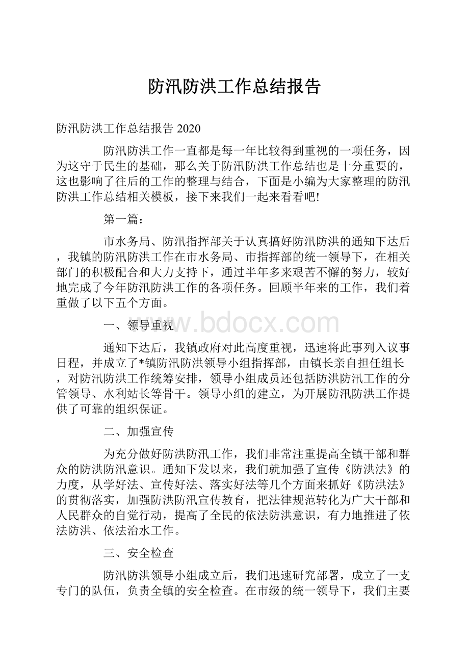 防汛防洪工作总结报告Word文档格式.docx_第1页