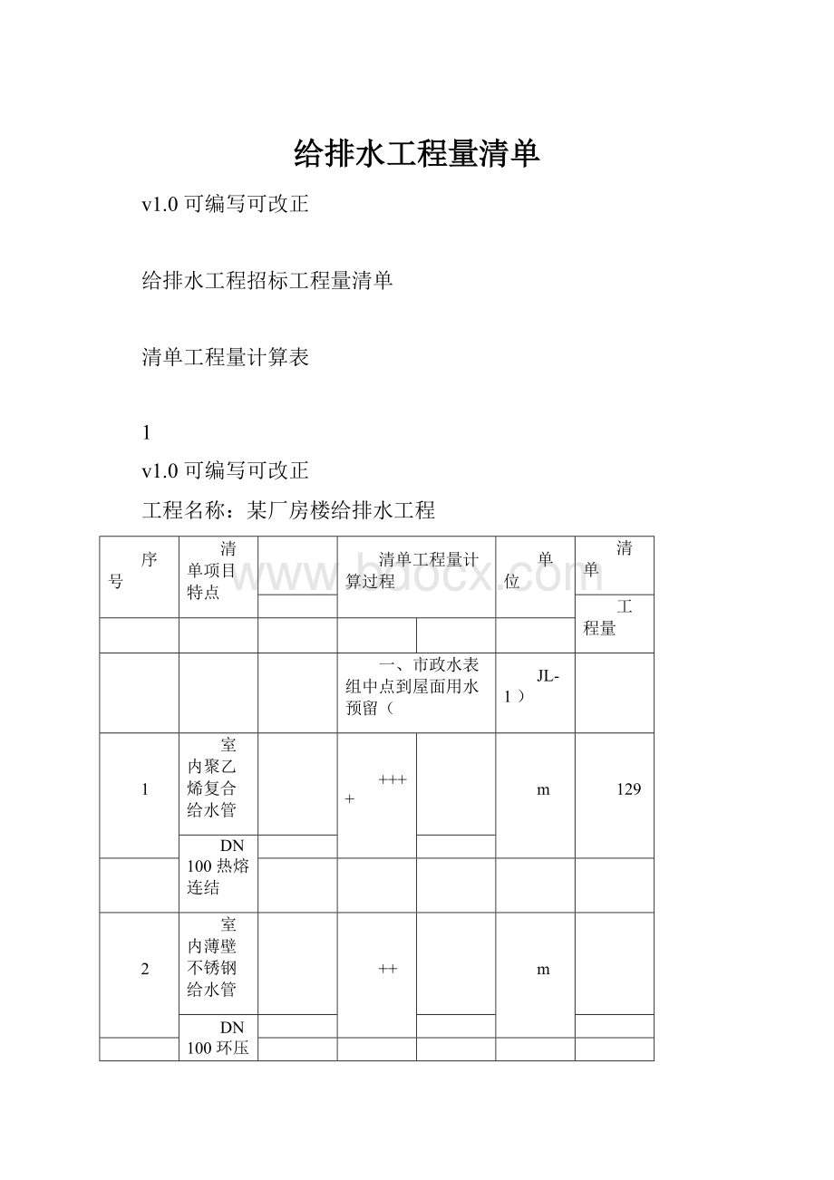 给排水工程量清单.docx_第1页