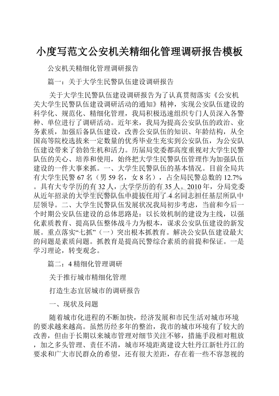 小度写范文公安机关精细化管理调研报告模板文档格式.docx_第1页