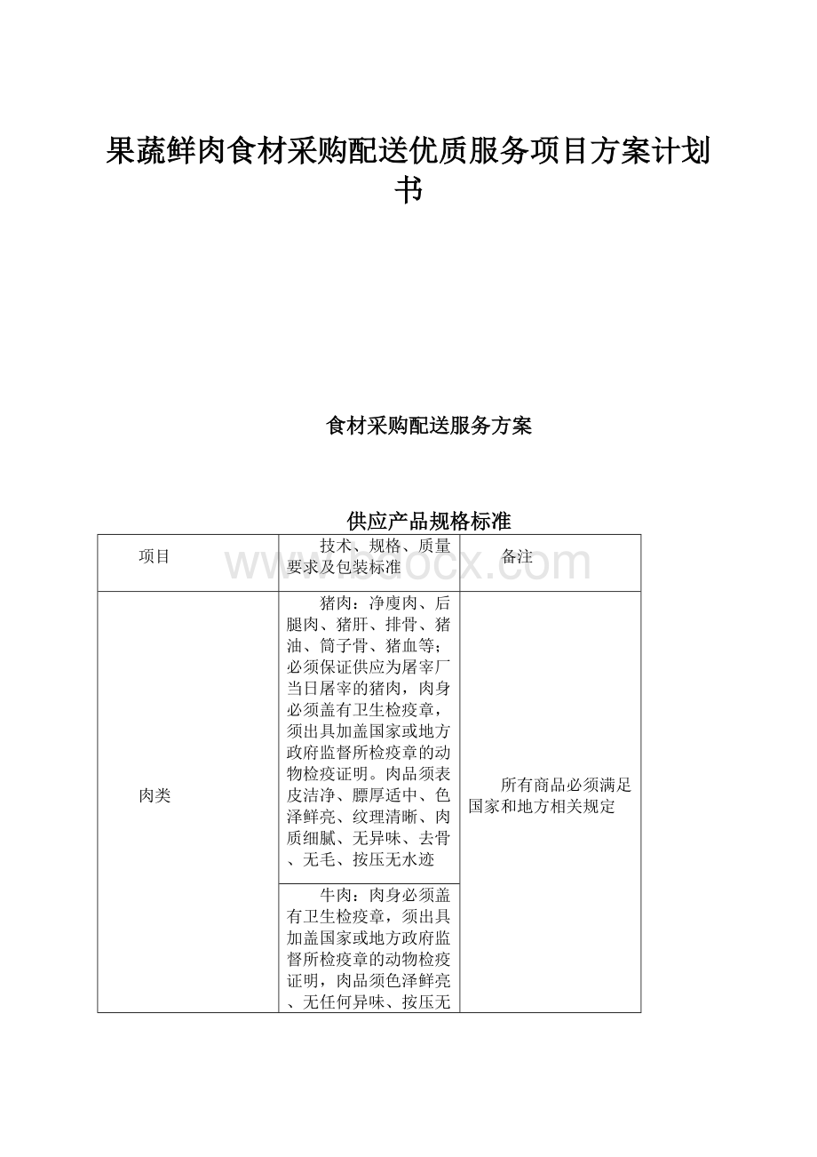 果蔬鲜肉食材采购配送优质服务项目方案计划书Word格式.docx