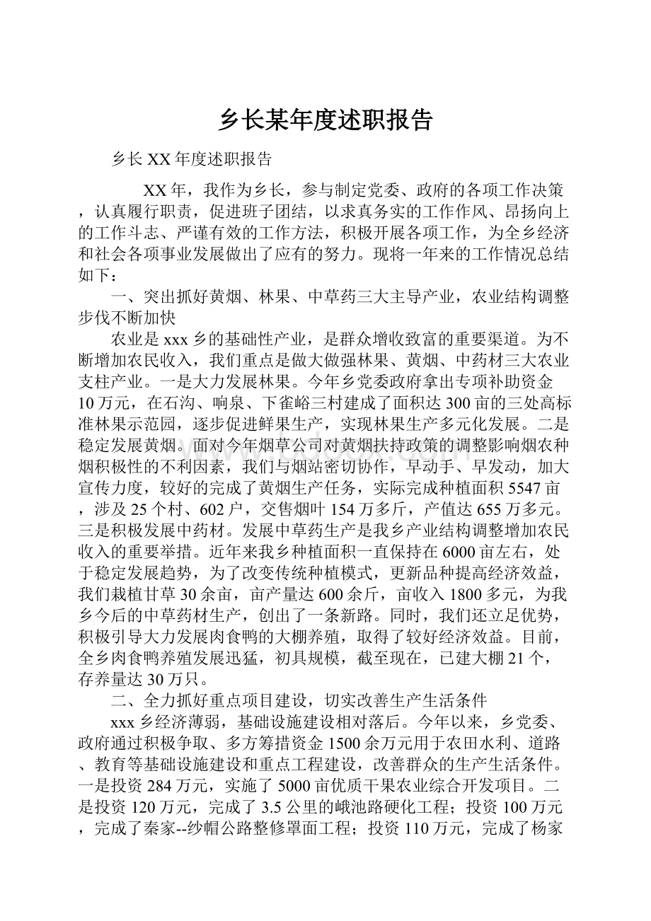 乡长某年度述职报告.docx_第1页