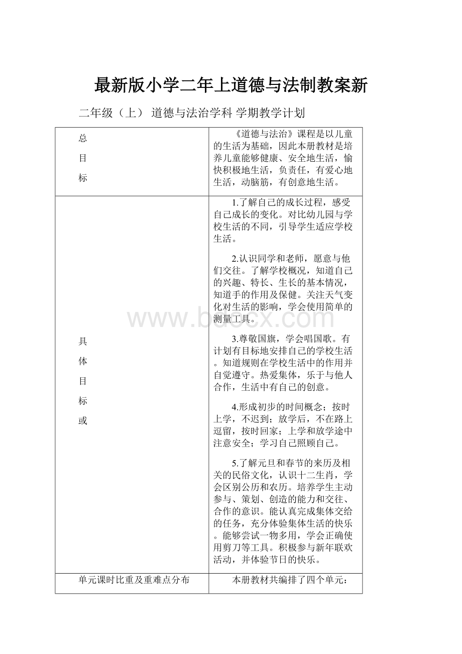 最新版小学二年上道德与法制教案新Word文档格式.docx