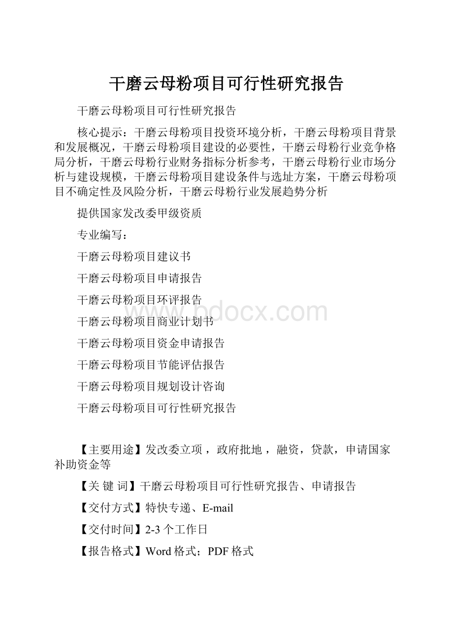 干磨云母粉项目可行性研究报告Word下载.docx_第1页