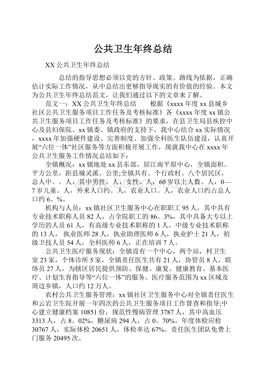 公共卫生年终总结Word文件下载.docx