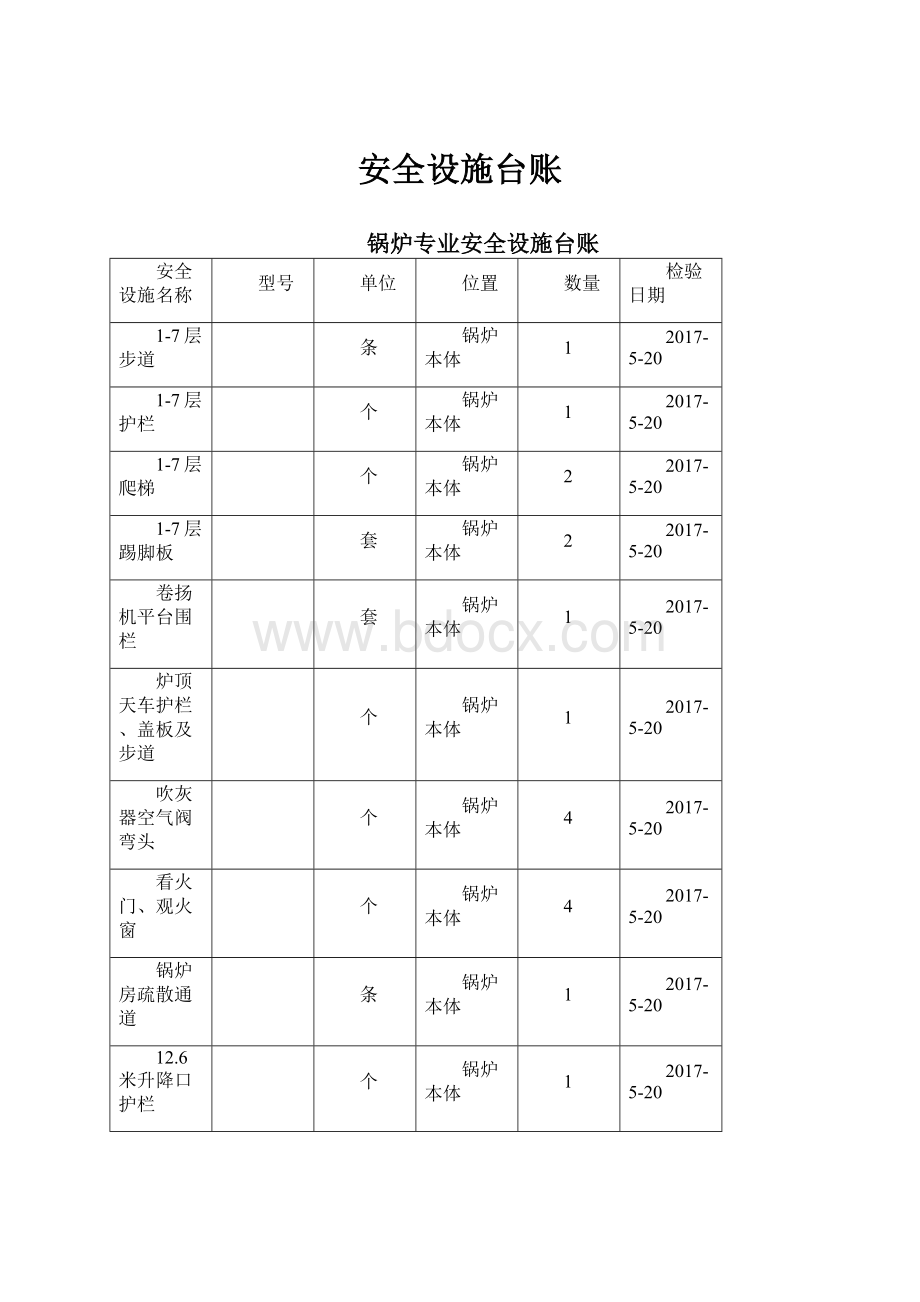 安全设施台账Word格式文档下载.docx