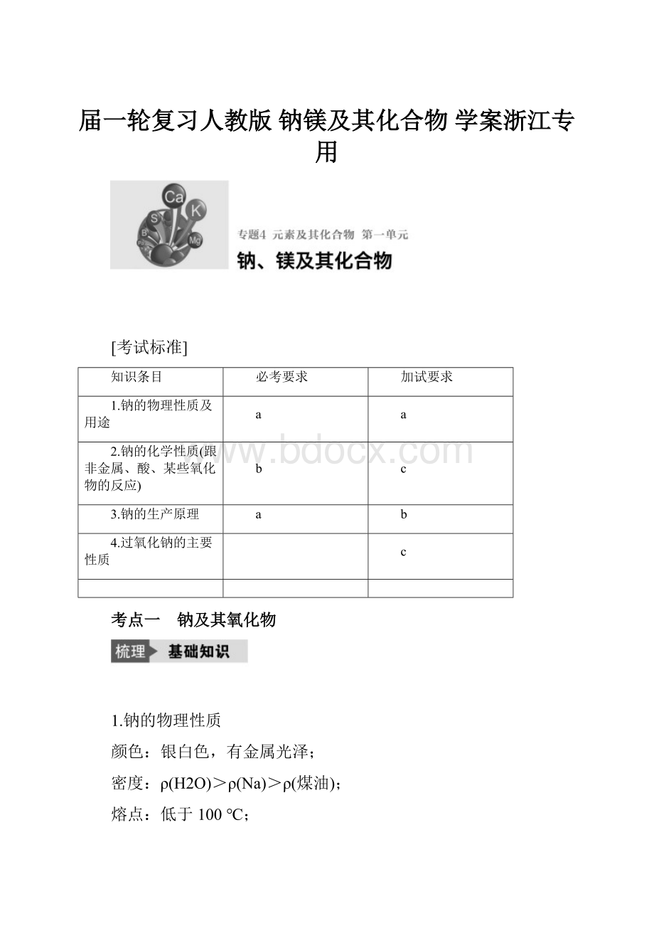 届一轮复习人教版 钠镁及其化合物 学案浙江专用Word格式.docx_第1页