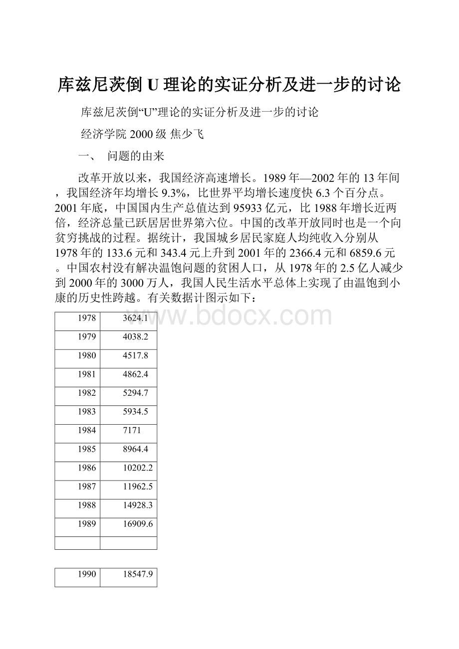 库兹尼茨倒U理论的实证分析及进一步的讨论.docx