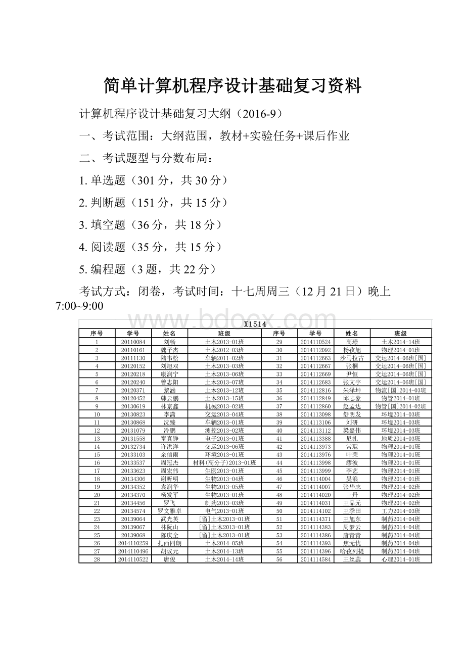 简单计算机程序设计基础复习资料.docx_第1页