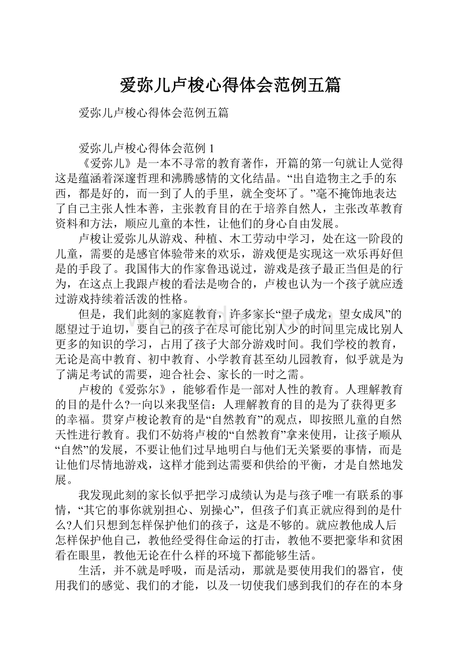 爱弥儿卢梭心得体会范例五篇Word格式文档下载.docx_第1页