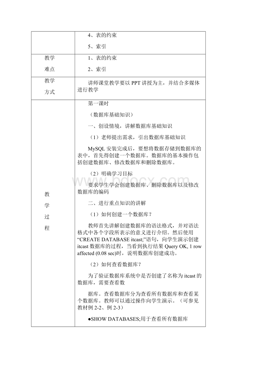 第2章 数据库和表的基本操作教学设计.docx_第2页