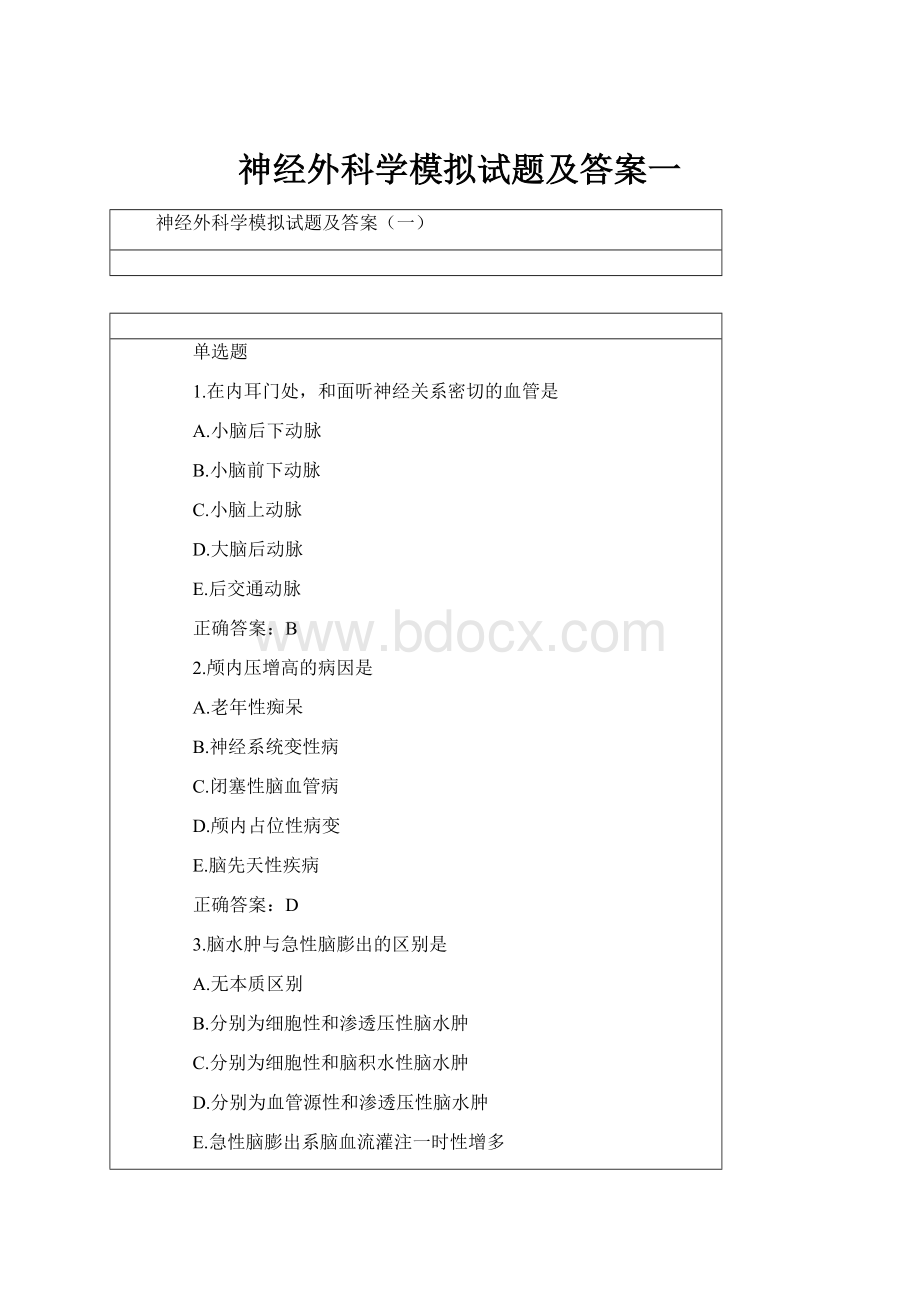 神经外科学模拟试题及答案一文档格式.docx_第1页