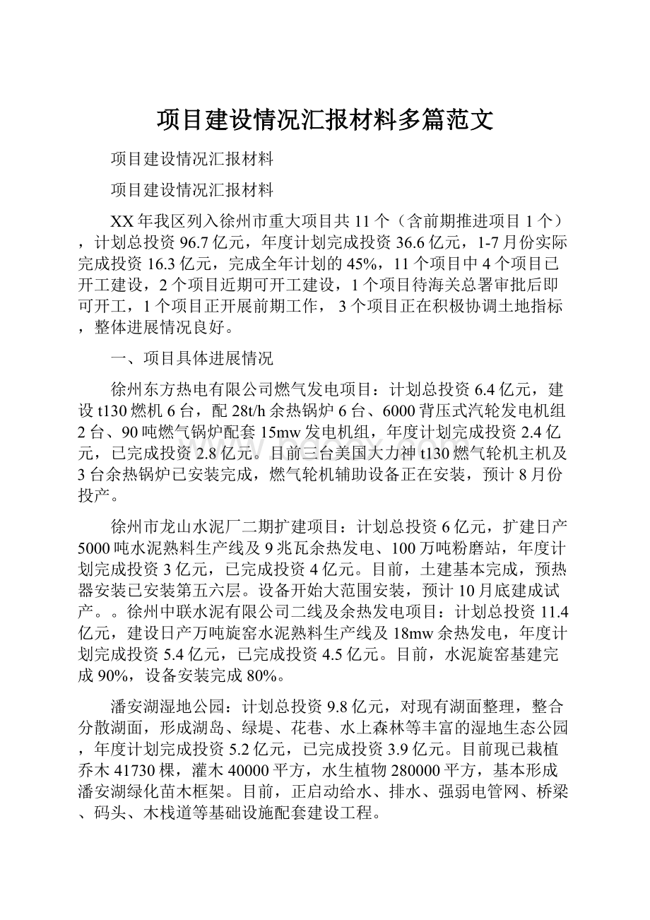 项目建设情况汇报材料多篇范文.docx_第1页