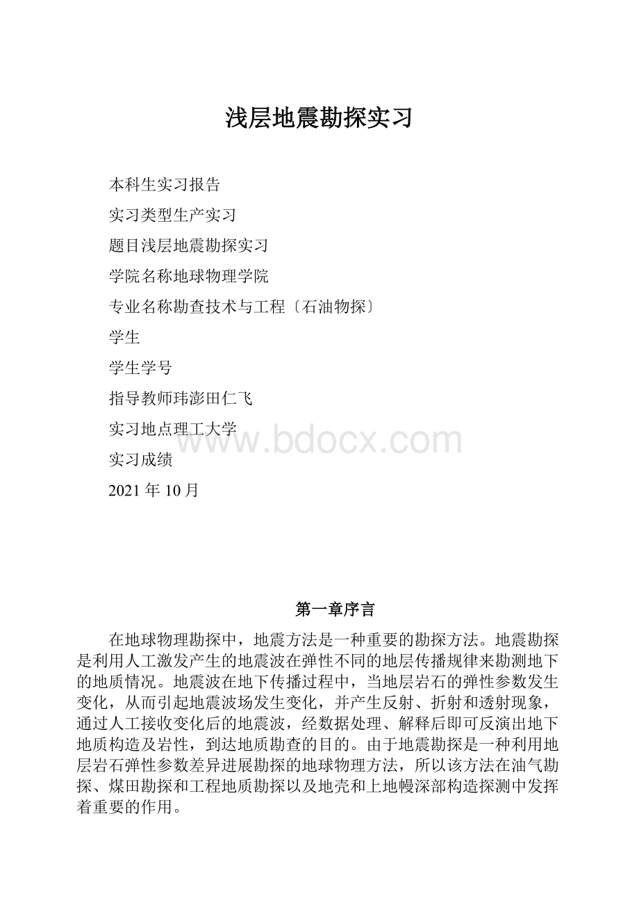 浅层地震勘探实习Word文档下载推荐.docx_第1页